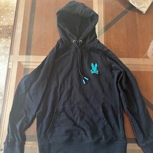 Men’s Psycho Bunny Bennett Popover Black Hoodie with Aqua Logo